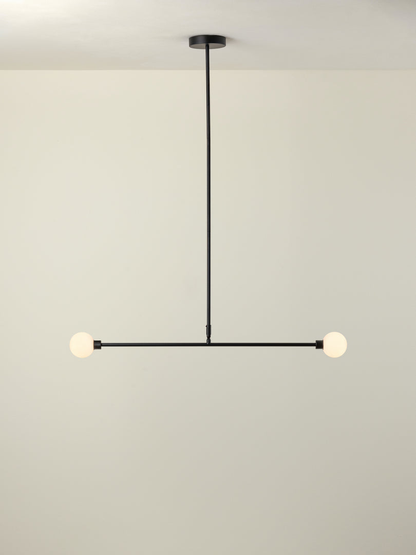 Teebah - 2 light matt black and opal ceiling pendant