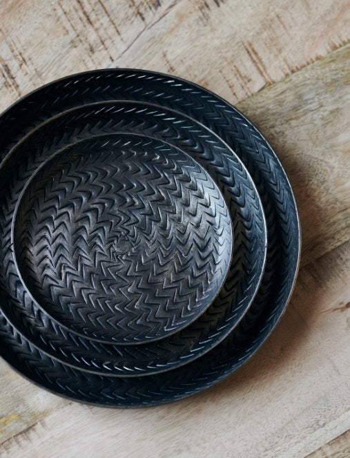 Tray, Rattan, Brushed Black Finish