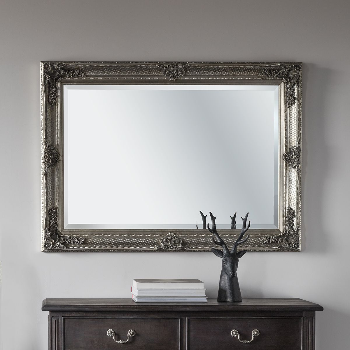 Abbey Silver Ornate Rectangular Wall Mirror