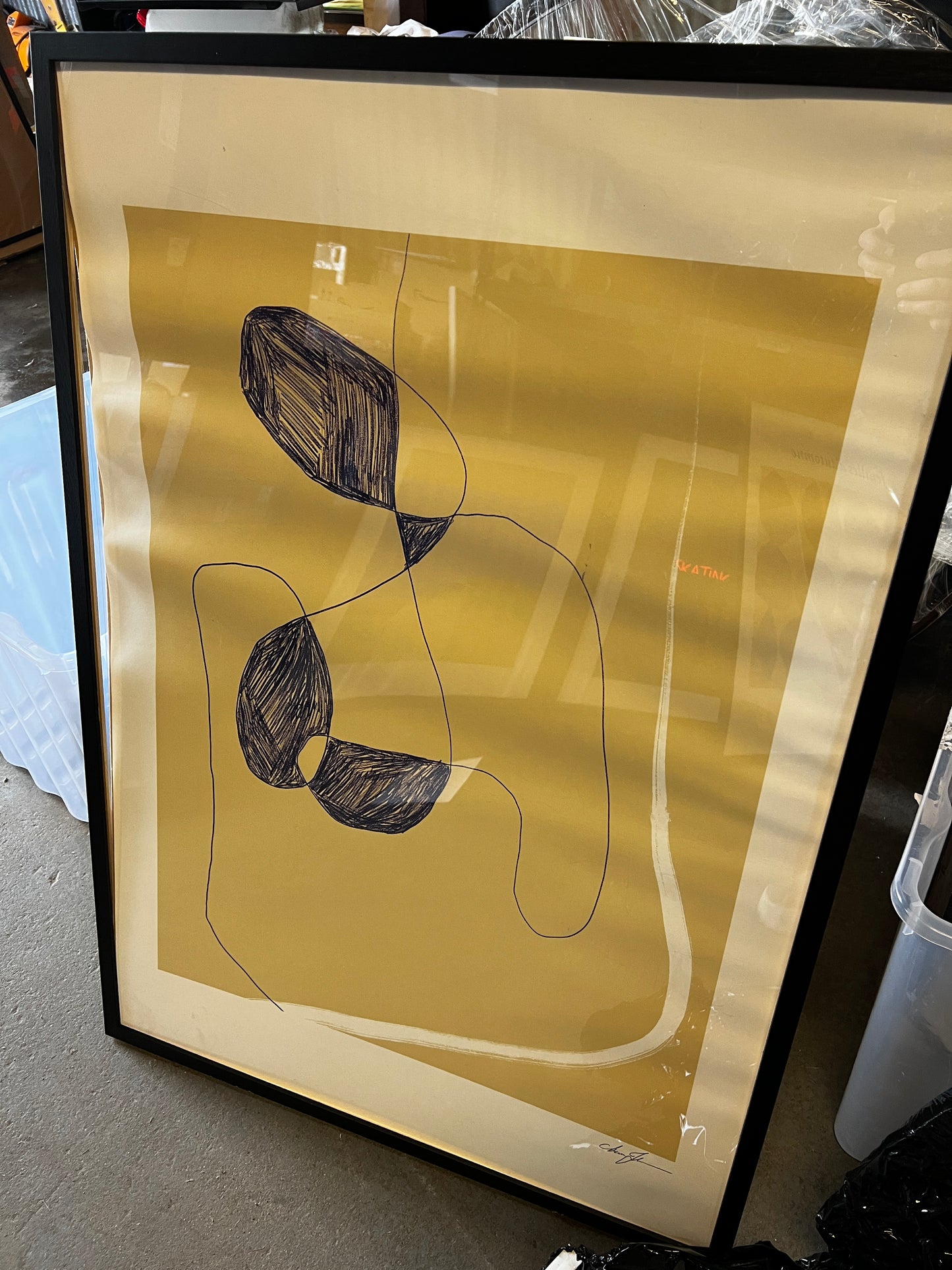 Yellow Line Abstract, 70 x 100cm, framed