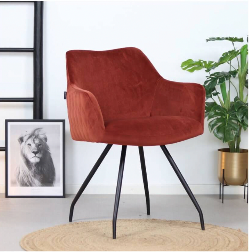 Velvet Dining Chair Nelly Copper with Arm, 60 x 61 x 80cm