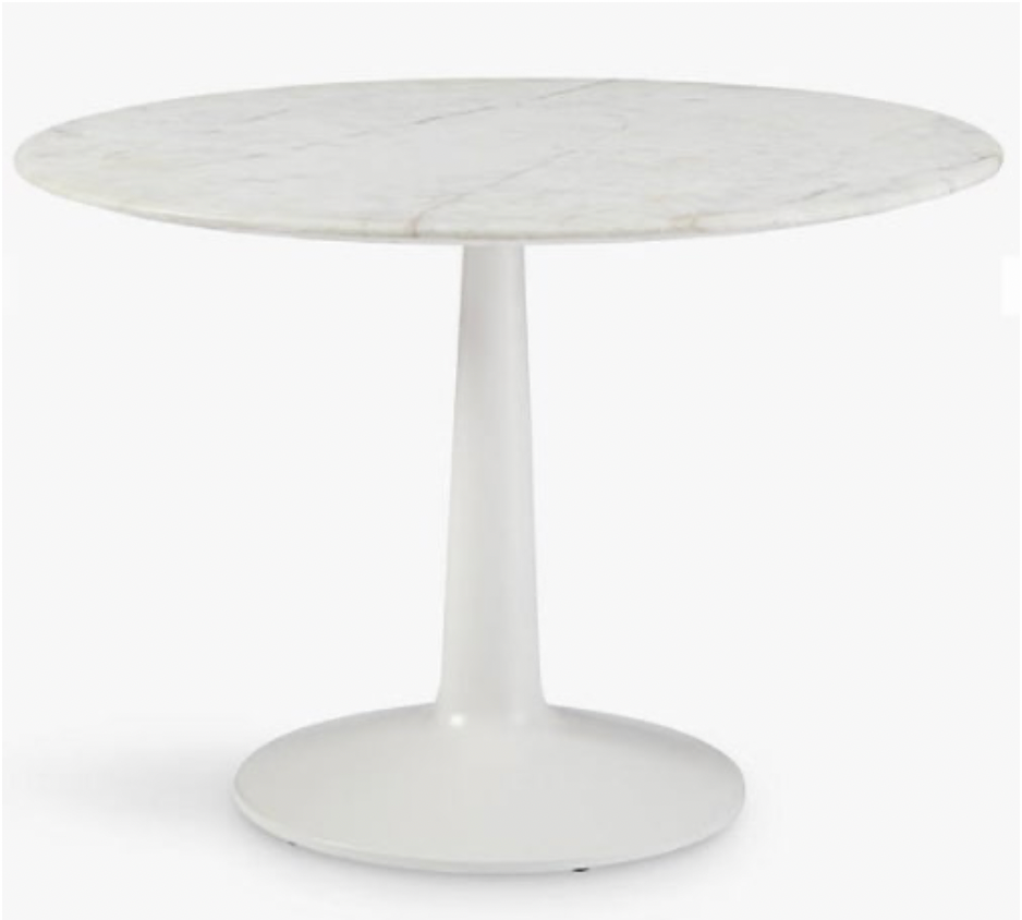 West elm Liv 4 Seater Round Marble Dining Table, White, 112x76cm