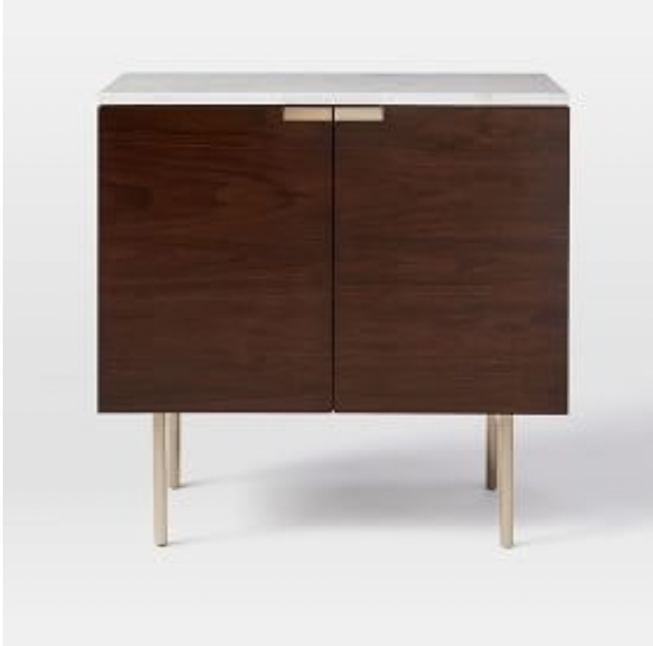 West Elm Delphine Drinks Cabinet, Walnut & Marble Top, 35x80x77cm