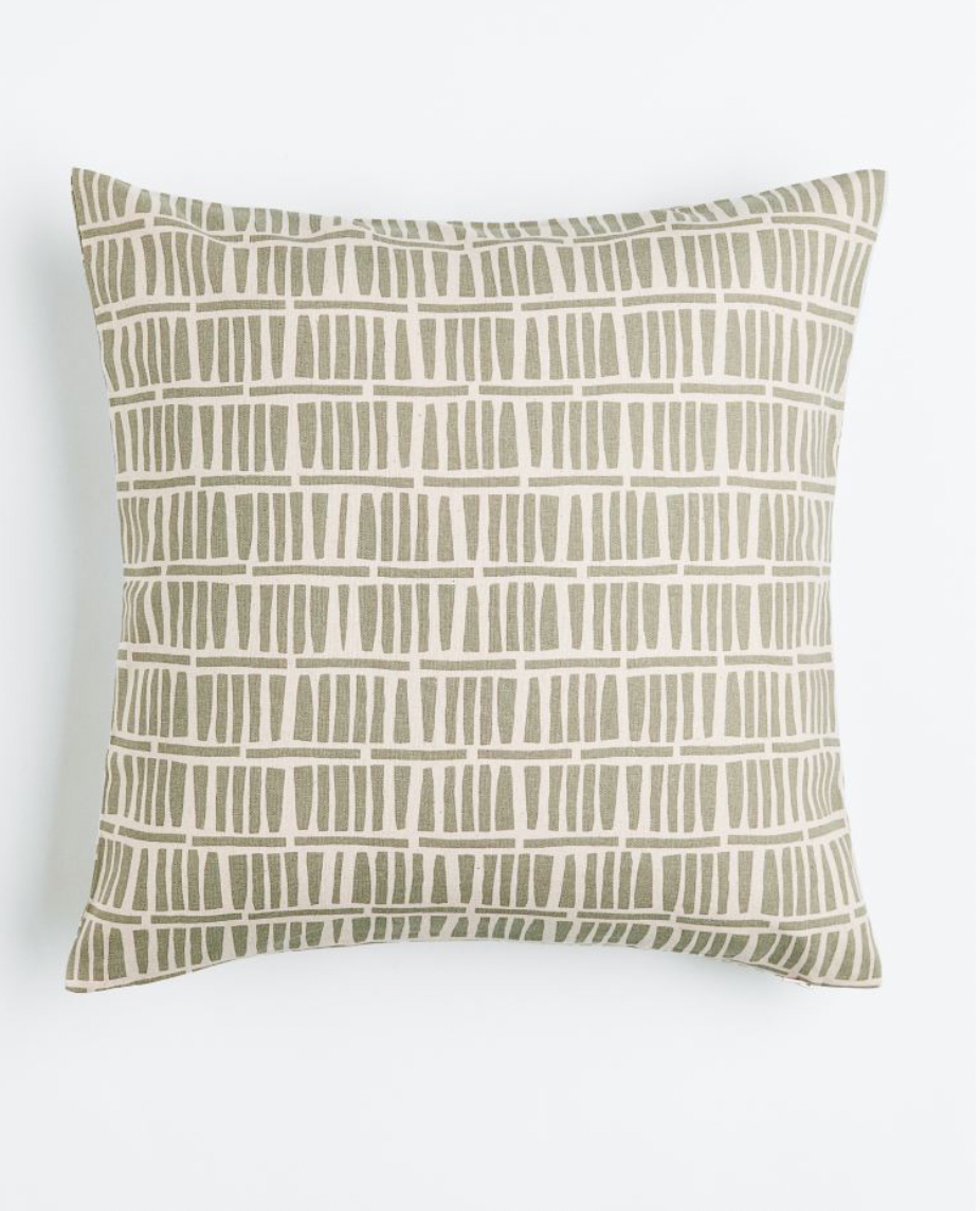Patterned cotton cushion cover, Khaki green/Patterned 50x50cm