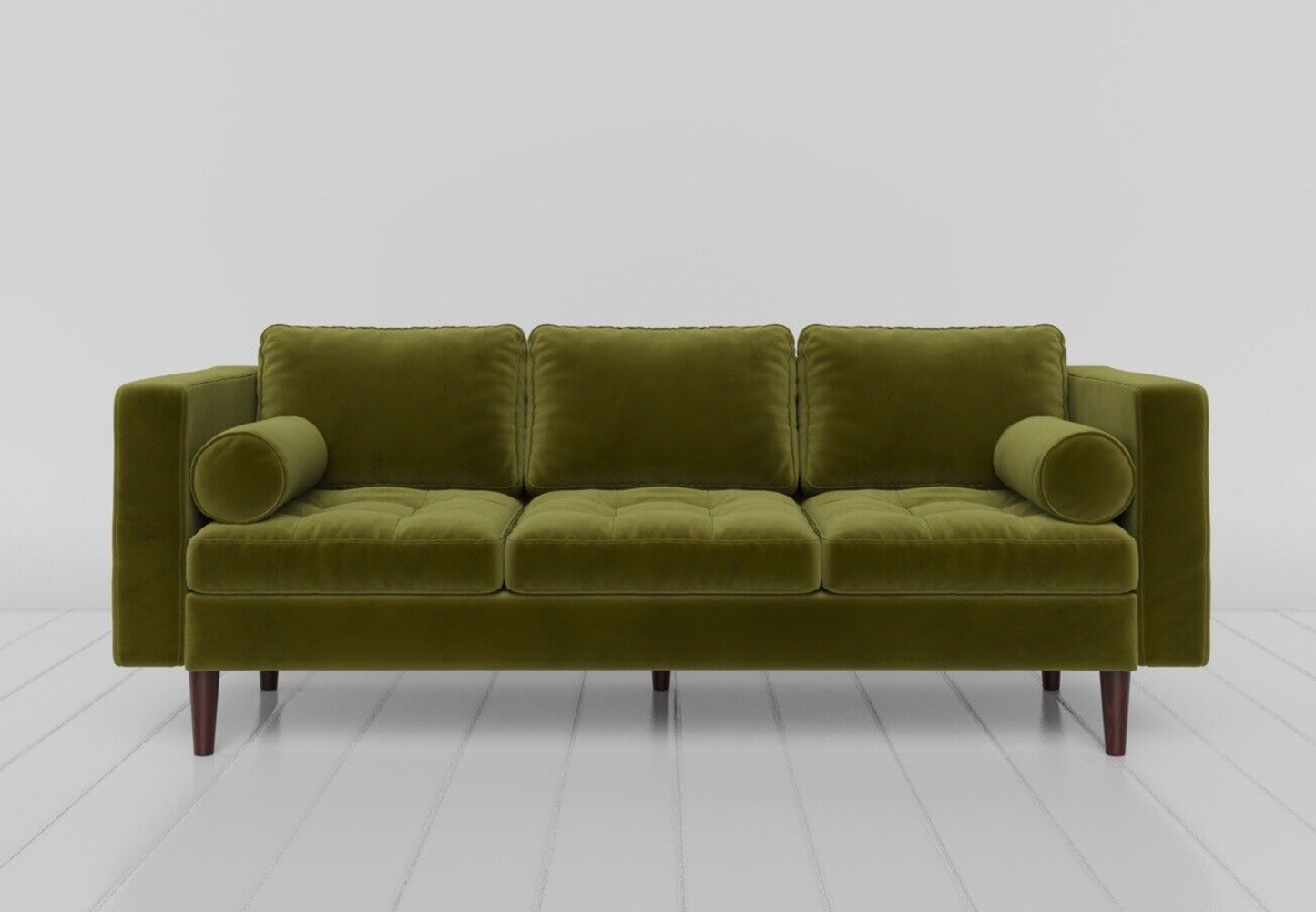 Harper 3 Seater Sofa - Olive Green Velvet, 215x84x80cm
