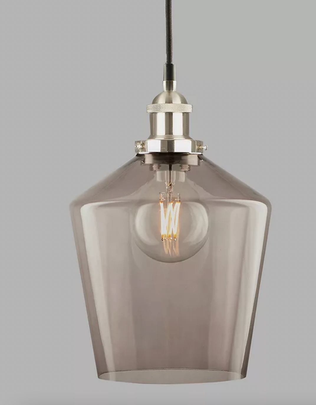 Pacific Lifestyle Glass Pendant Ceiling Light, Smoke/Silver, 21.5x40cm