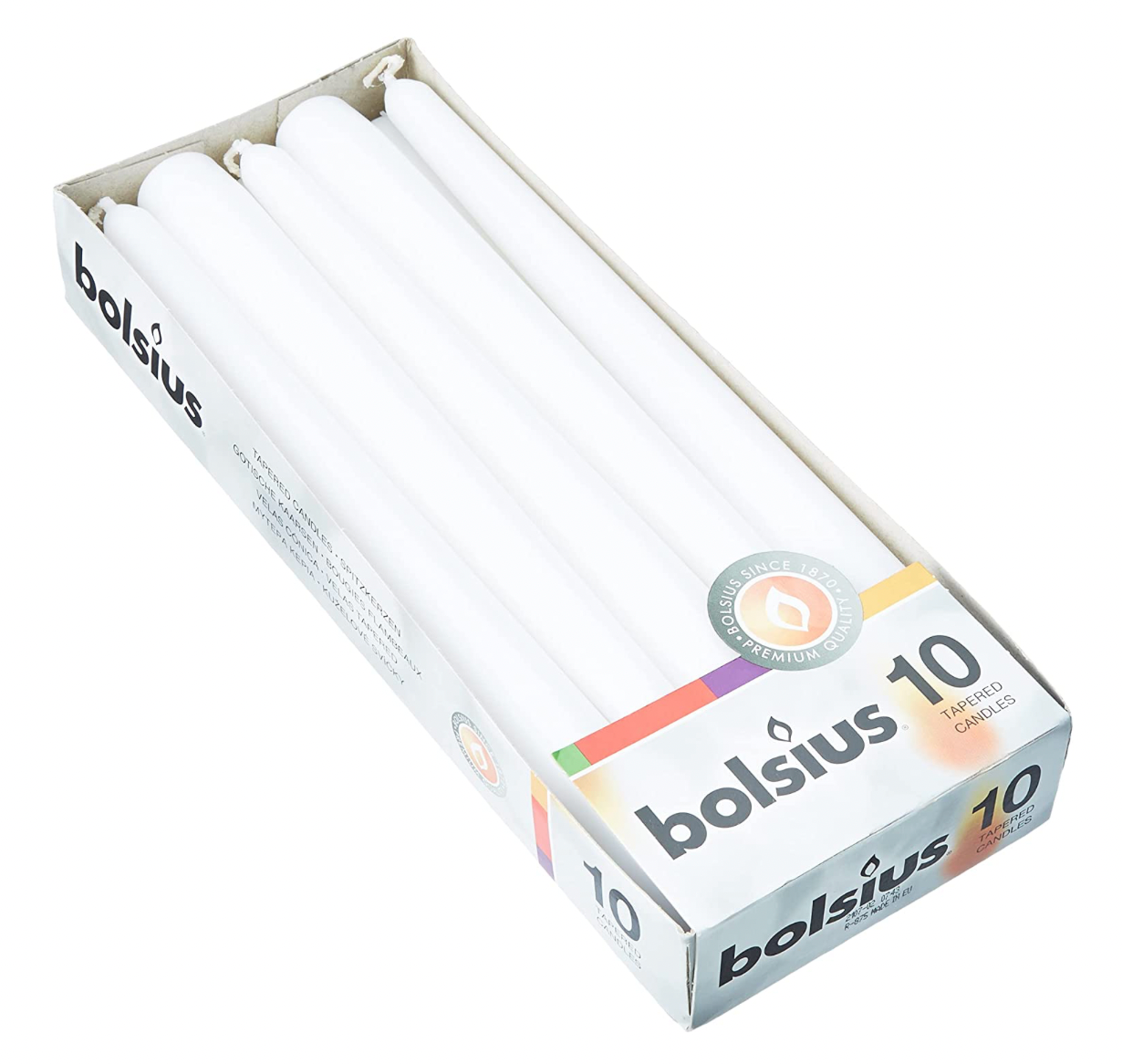 Bolsius Tapered Dinner Candles, White Box 10s