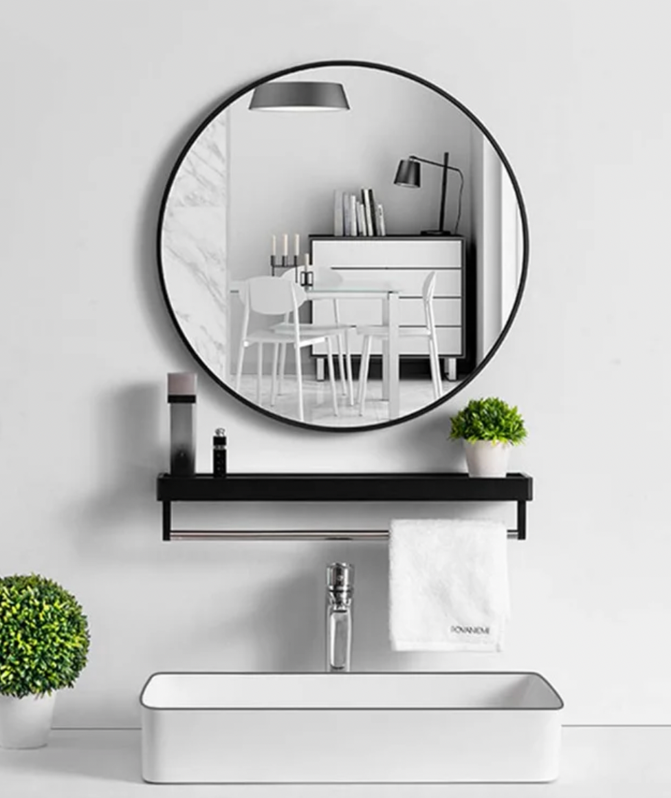 Baum Round Metal Wall Mirror, 50x50cm - Black