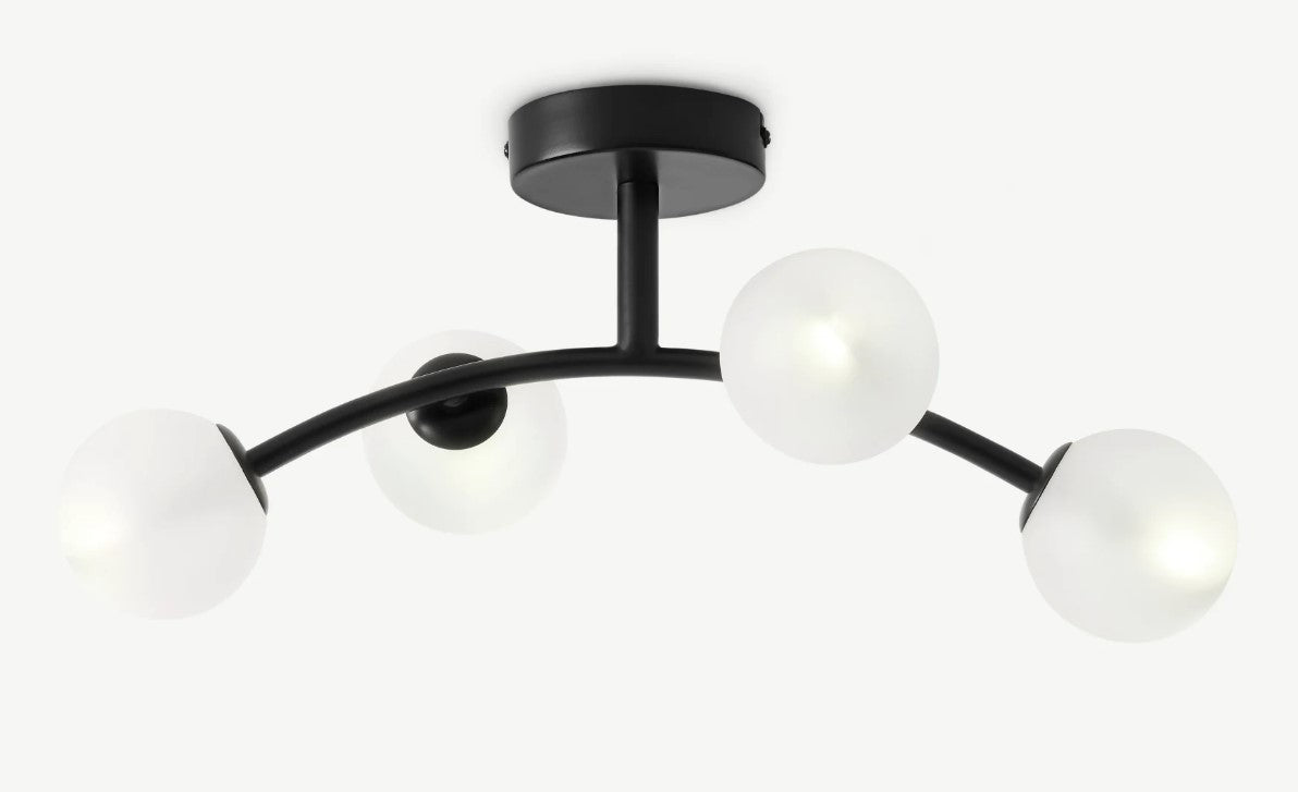 Fabia 4 Flush Light, Black & Frosted Glass