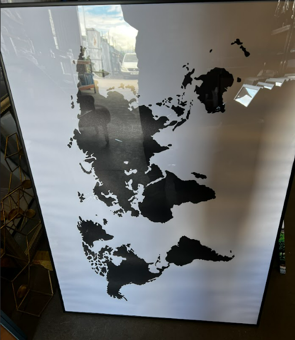 WORLD MAP, 70 x 10cm, framed