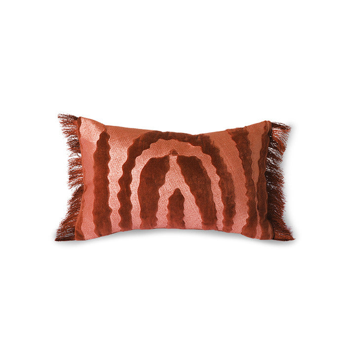 Fringed Velvet Tiger Cushion Red (25x40)