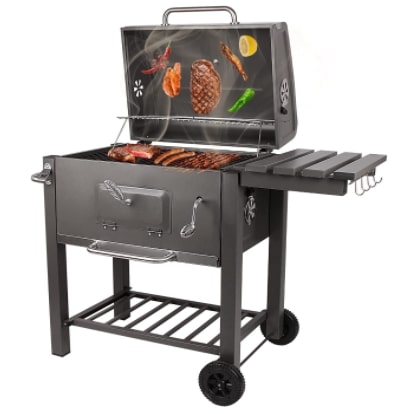 Bigzzia BBQ Grill Charcoal Barbecues Smoker Portable Barbecue with Wheels for Home Garden Party, 110x46x130cm