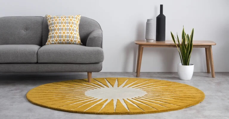 Vaserely Round Wool Rug, Large 200cm, Mustard (MADE.com)
