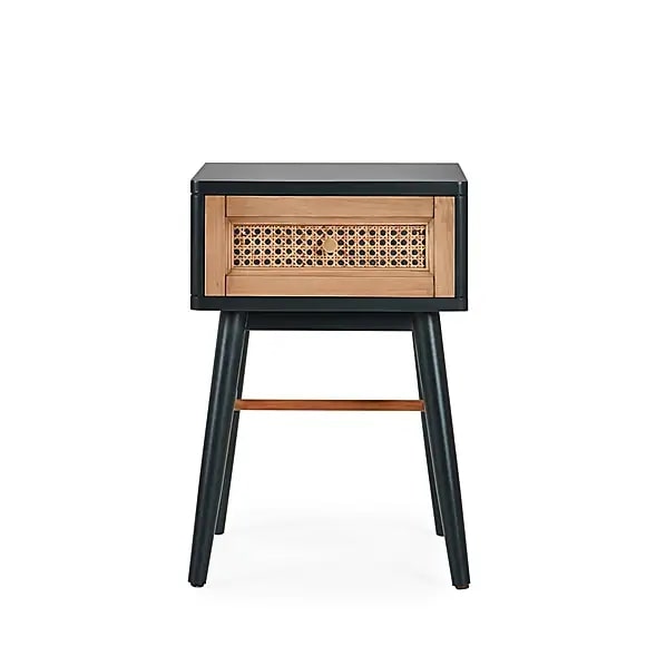 Black & Rattan Bedside Table, 38x38x54cm