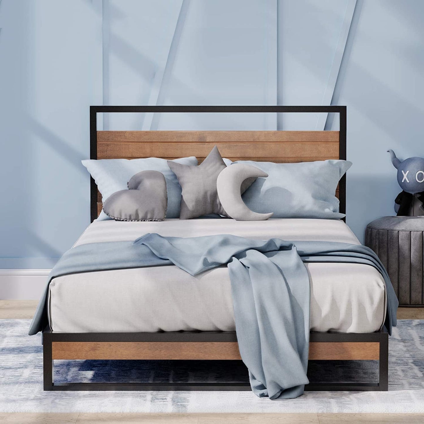 ZINUS Suzanne 18 cm Metal and Wood Platform DOUBLE BED, 194.34 x 93.98 x 91.44cm