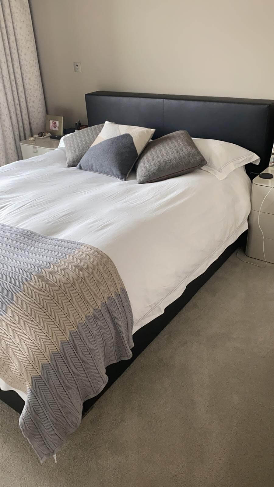Black leather King bed from Seymour Street