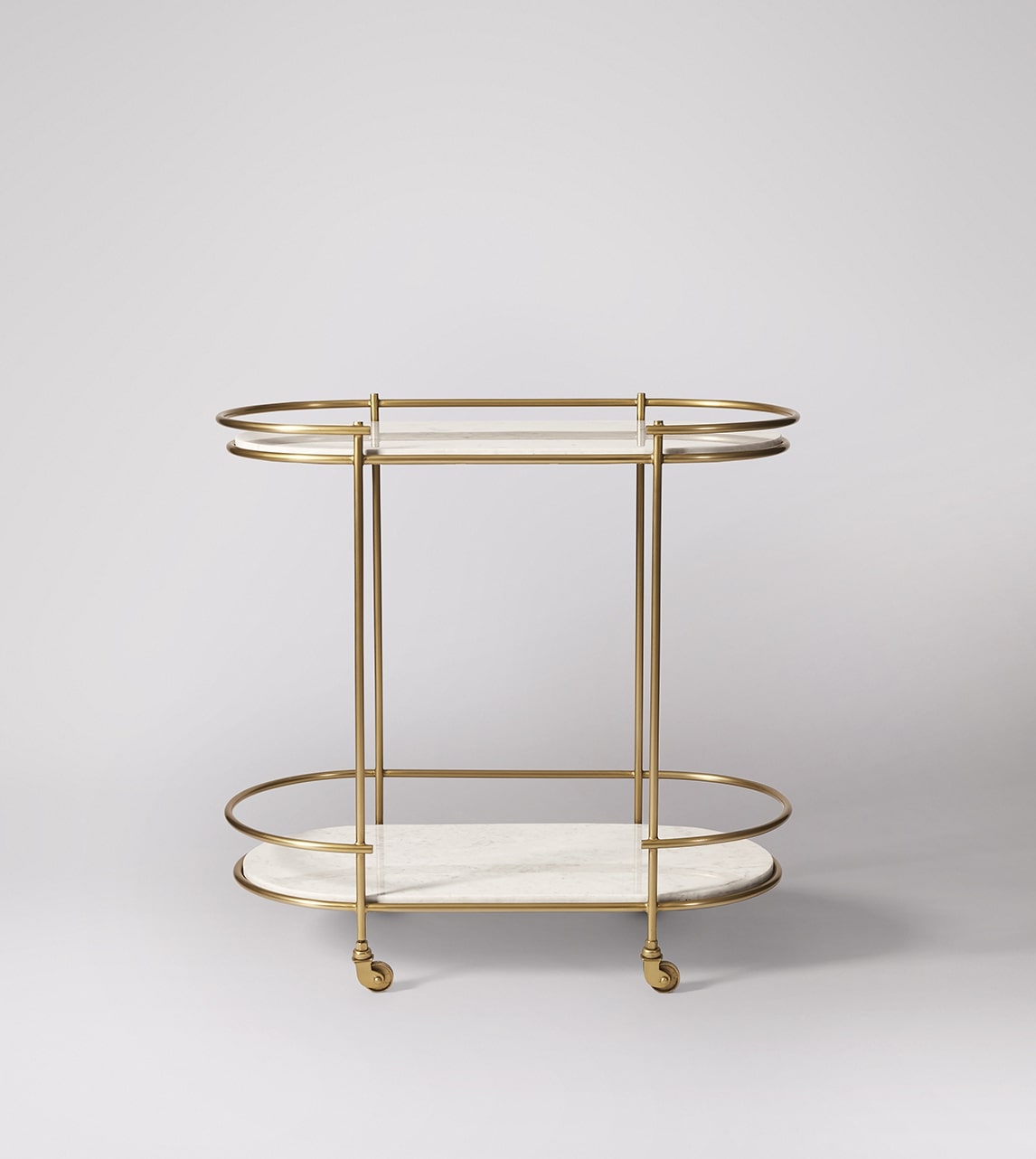 Cartizze Drinks Trolley, White Marble & Brass, 43x83x80cm