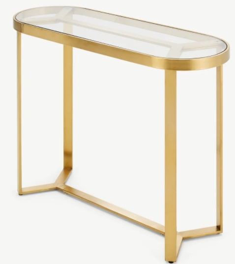 Aula Console Table, Brushed Brass and Glass, 35x100x79cm