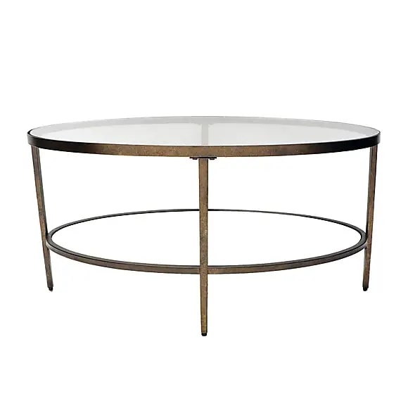 Caprice Oval Coffee Table, glass top shelf and a mirrored lower shelf, 50x90x45cm