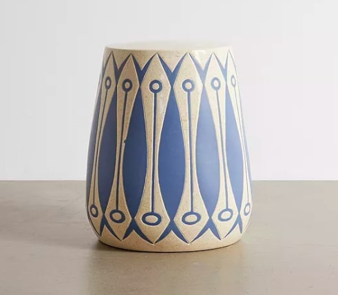 Ceramic Table In Natural and Blue, 48x48x54cm