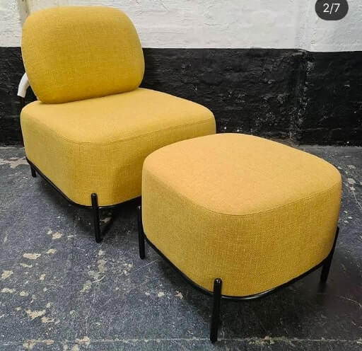 Yellow Accent chair with matching stool