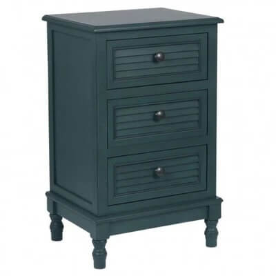 Antique Teal Pine Wood 3 Drawer Unit, 35.4x43.4x61.8cm