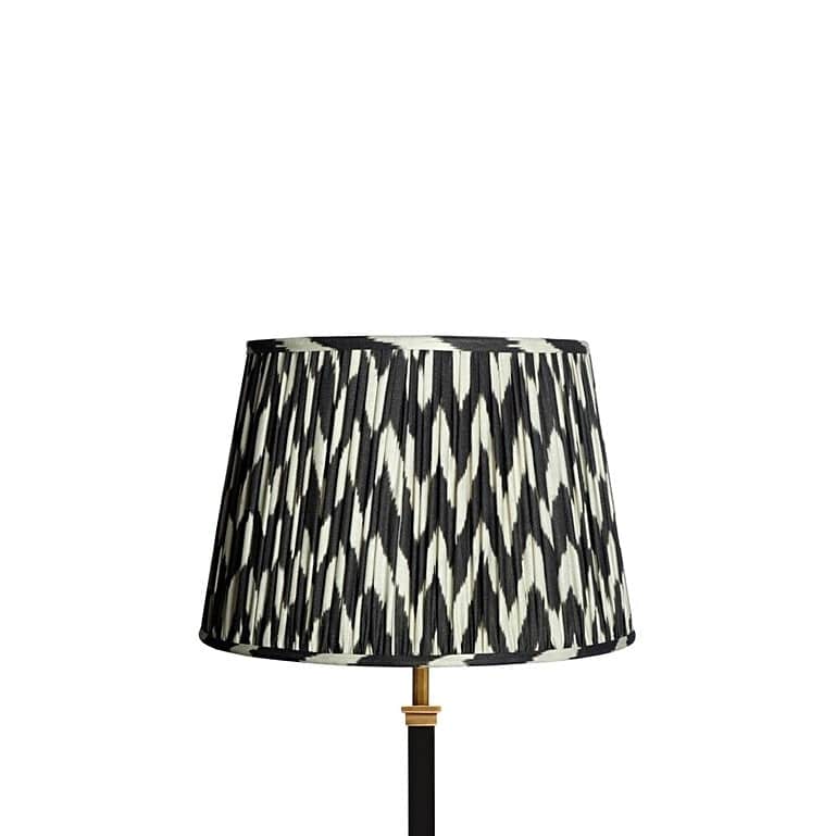 Straight Empire Gathered Lampshade In Black Printed Linen Ikat 30cm