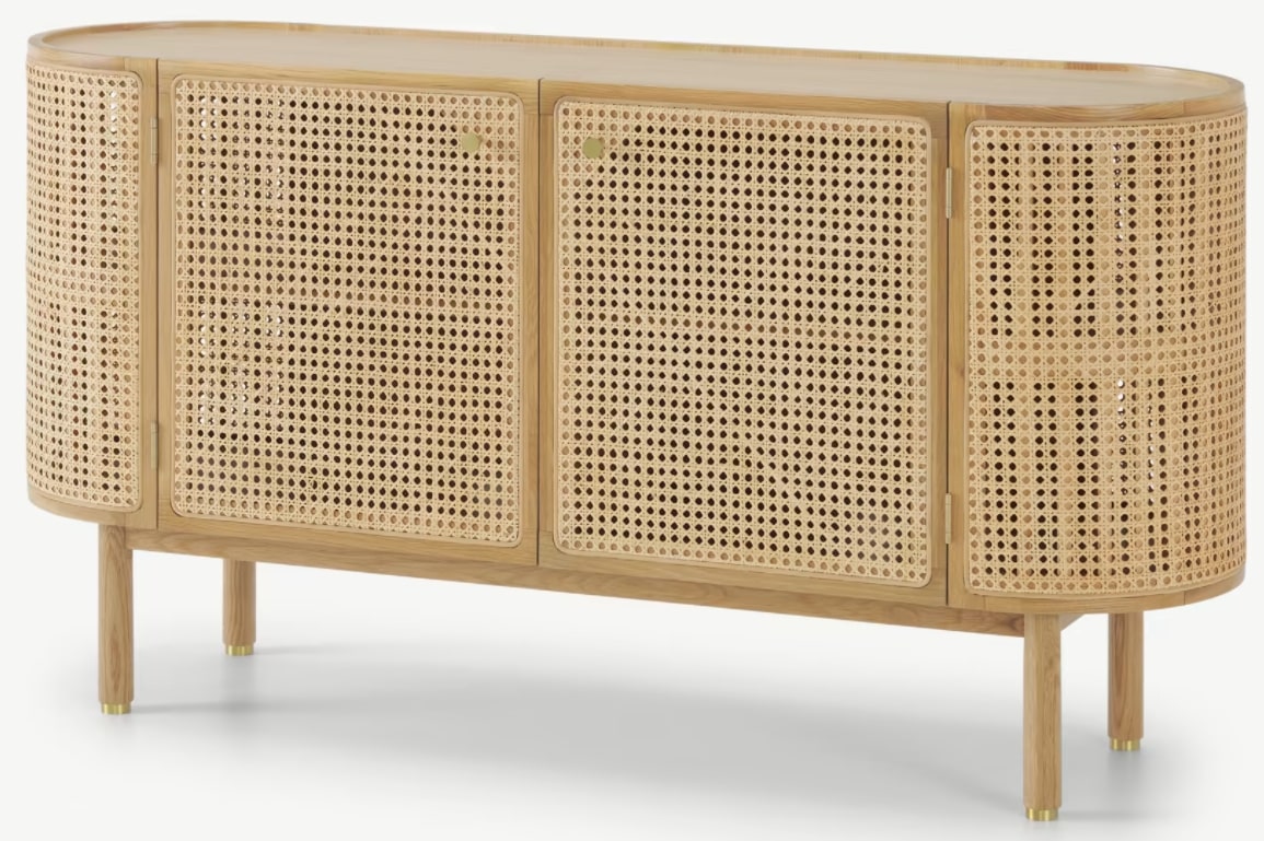 Ankhara Sideboard In Natural Oak & Rattan, 43x145x77cm