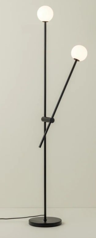Chelso 2 Light Matt Black And Opal Floor Light, 25x25x164cm