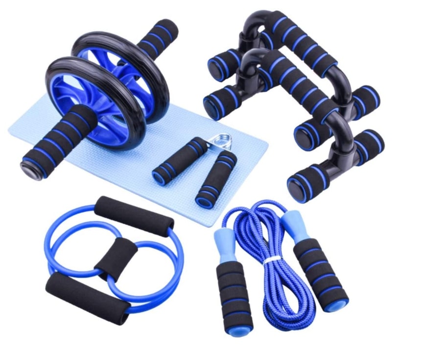 AERLANG 7-IN-1 Ab Roller Wheel Set With Ab Wheel Roller, 2 Push-up Bars, Skipping Rope, Hand Grip, Resistance Band And Knee Pad, Fitness Workout At Home Gym, Multifunction Abdominal Exercise Equipment