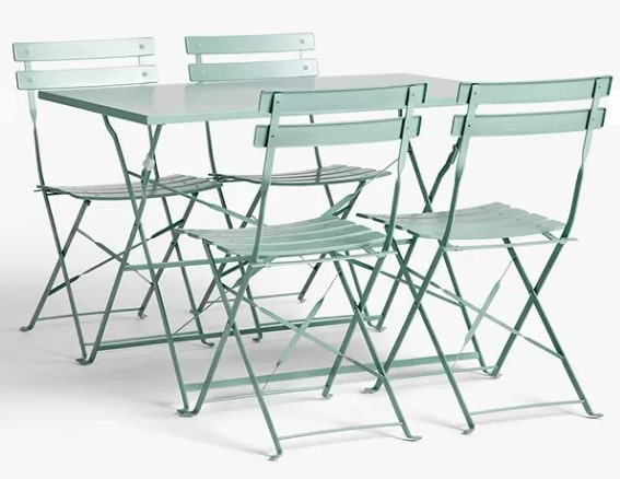 JOHN LEWIS & PARTNERS CAMDEN GARDEN DINING SET TO INCLUDE DINING TABLE AND 4 X FOLDING DINING CHAIRS IN LIGHT TEAL