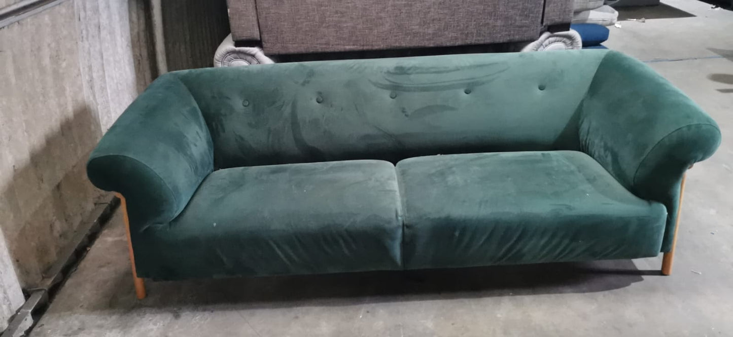 Green Velvet 3 Seater Sofa, 85x235x75cm