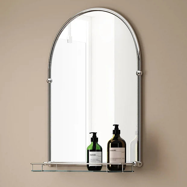 Chatsworth Traditional 700 x 490mm Arched Mirror with Glass Shelf - Chrome