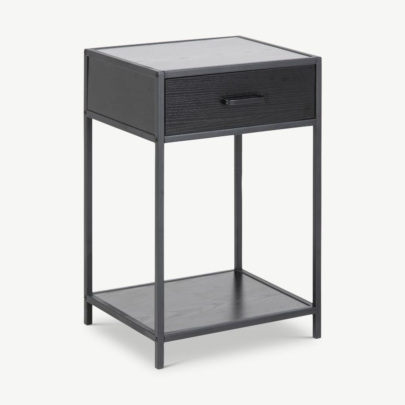 Dover Jorn Bedside Table, Black Steel & Black Wooden drawer