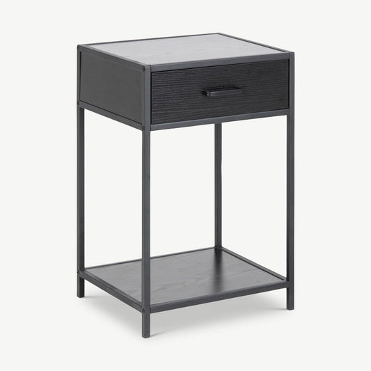 Dover Jorn Bedside Table, Black Steel & Black Wooden drawer