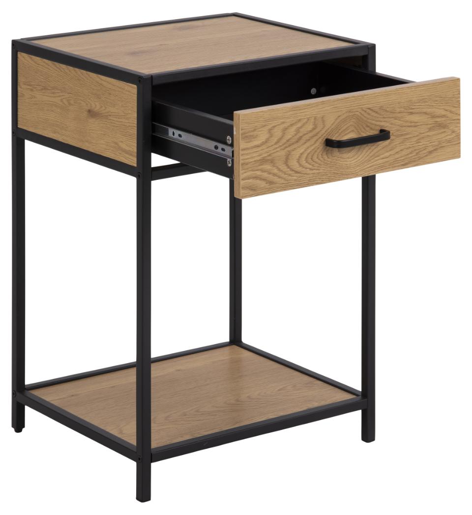 Seaford Bedside Table, Oak & black - 42x35x63 cm