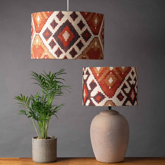 Linen Kilim Terracotta Lampshade, Ceiling Pendant 40cm