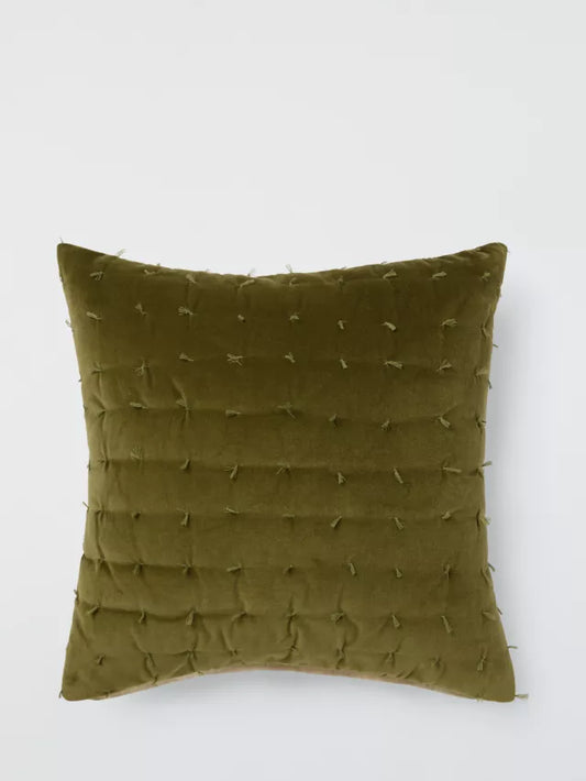 John Lewis Tassel Velvet Cushion, Olive