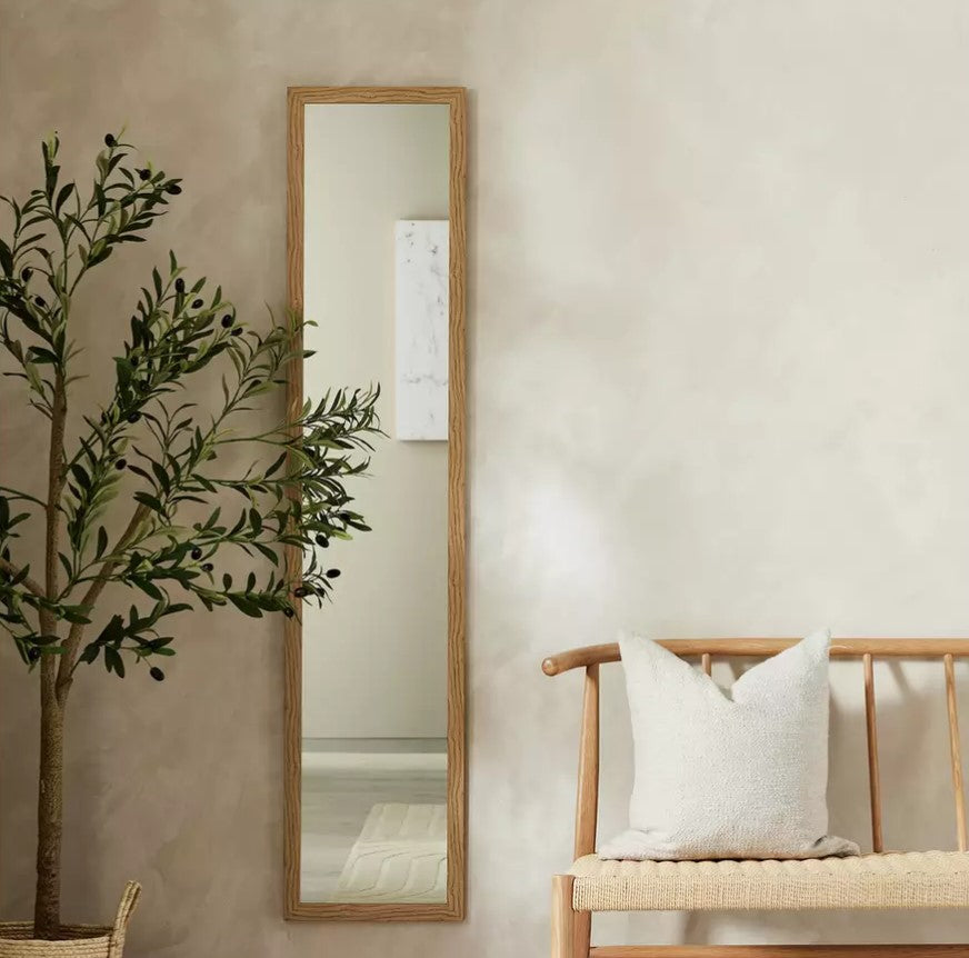 Full Length Rectangular Wall Mirror - Oak Effect, 138x30cm