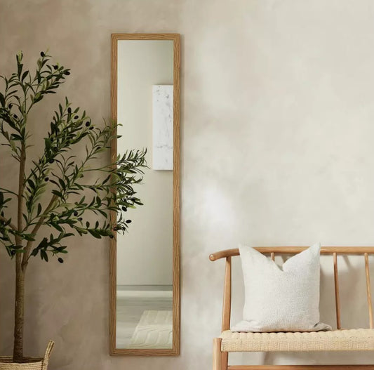 Full Length Rectangular Wall Mirror - Oak Effect, 138x30cm