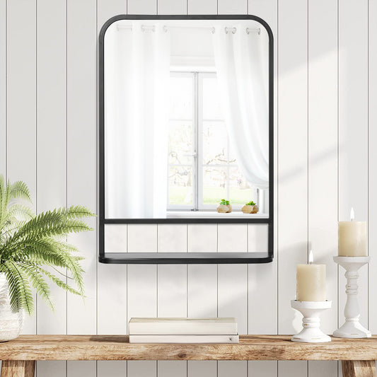 Rectangular Mirror with wood shelf, 75x45cm