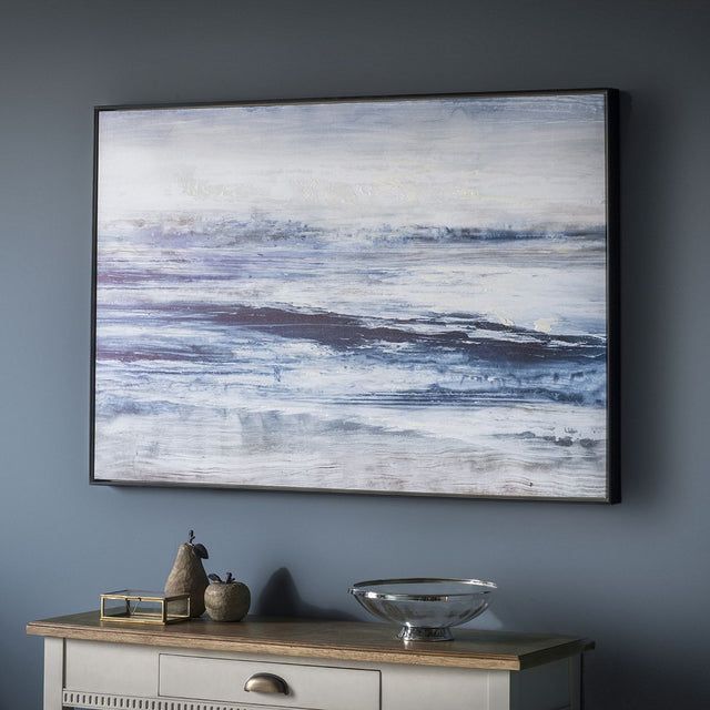 Blue Waves Summer Haze Framed Seascape Acrylic Canvas 120 x 80cm