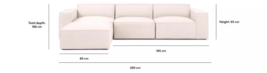Corner Sofa, Ivory, 65x290x188cm