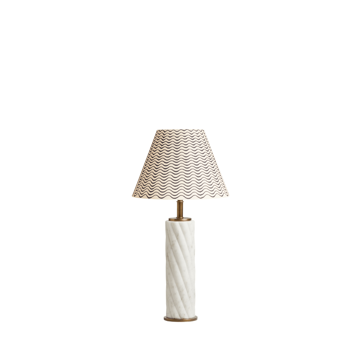 carrick table lamp in white marble with 25cm empire shade in jet ripples hand painted card