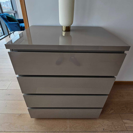 Grey Glossy 4 Drawer Chest, 45x95x75cm