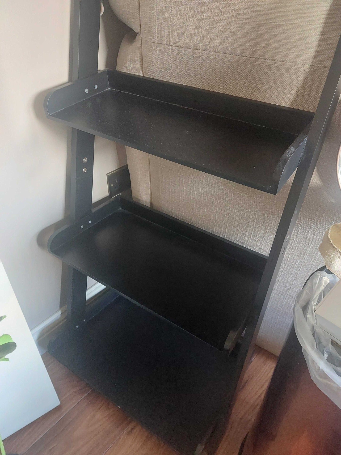 4-Tier Wood Ladder Bookshelf, Black, 22x55x105cm