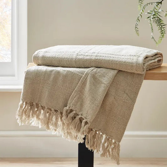 Cotton Check Throw, Natural 130x180cm