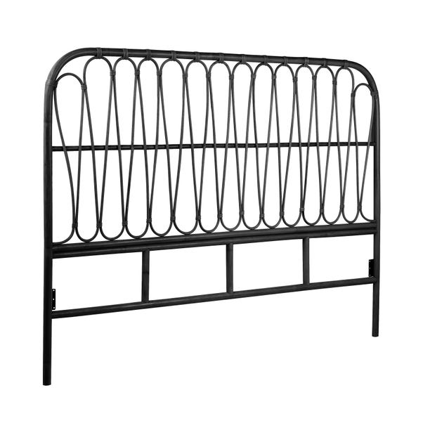 Round Cane Headboard Double Blk, 114x135x3.5cm