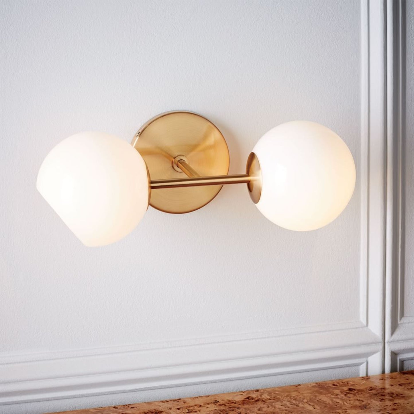 Staggered Glass Sconce - Double, Antique Brass