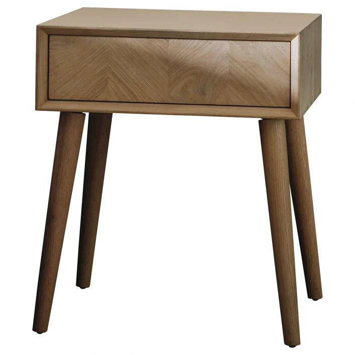 Herringbone 1 Drawer Side Table, Solid Oak  500x450x600mm